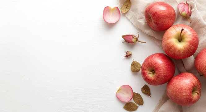 Bright white surface featuring fresh rose apples rich in fiber and natural texture