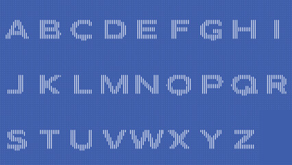 Abstract striped line alphabet vector. White geometric typography and modern digital tech font on blue background. © Suraj Das