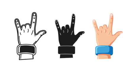 Fototapeta premium Rock Hand Gesture Icons Set - Clipart, logo template - Vector icon set - Glyph and solid icon set - Icon vector - Flat Design Icon - line icon set - Silhouette icon - Logo vector