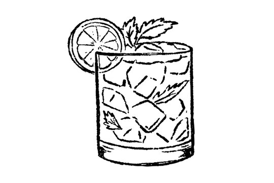Mint Julep Or Gin Smash Cocktail With Ice Sketch Illustration Design