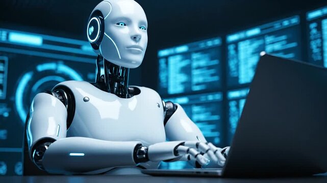 Robot typing on laptop. (11)
