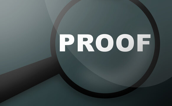 Examine and study proof, showed as a magnify glass and word proof to symbolize