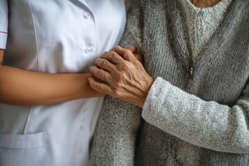Caregiver Holding the Arm of a Senior Woman for Support