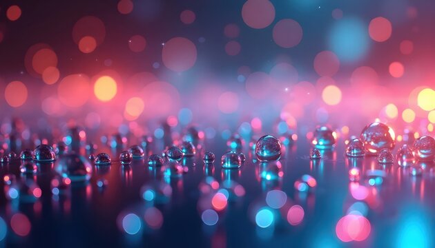 Futuristic Holographic Water Droplets Reflecting Rainbow Spectrum Light