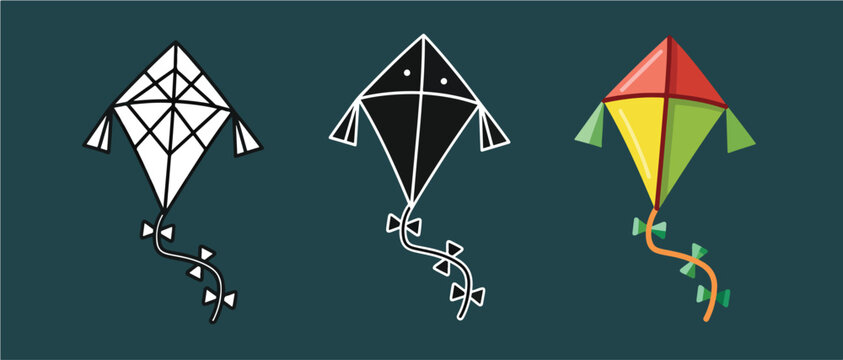 Colorful kite icons set flying vector design - SVG and PNG icons - Vector Icons and Stickers - PNG, SVG, EPS - Glyph and solid icon set - Icon vector - Icon Silhouette - Clipart