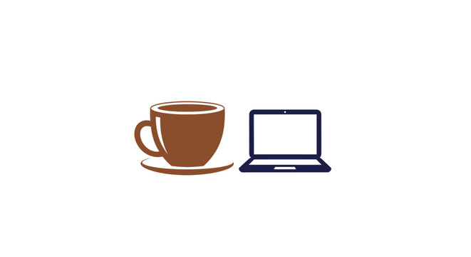 Brown coffee cup and laptop computer.