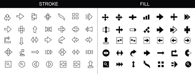 Minimal Arrow Navigation Icons Set, Outline and Solid Direction Arrows UI UX Vector Collection