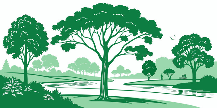 a group of trees in a field with grass Vector