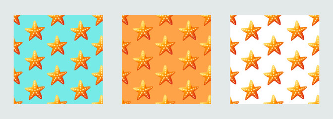 Starfish seamless background. Vector illustration isolated on white background.