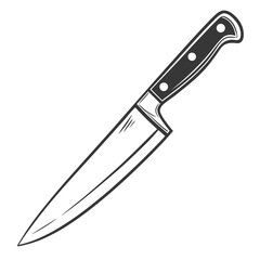 Obraz premium A sharp chef's knife with a black handle and a blade with a pointed tip. Vector