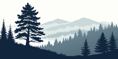 Fototapeta premium Majestic mountain landscape with dense forest and serene sky Vector