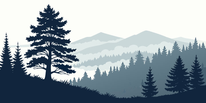 Majestic mountain landscape with dense forest and serene sky Vector