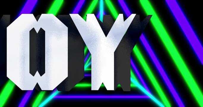 Animation of joy text at christmas over shapes