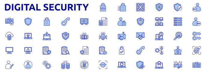 Digital Security icon set color lineal style with password, encryption, firewall, antivirus, secure, login, logout, two factor, biometric, identity, authentication icons © Ponisih