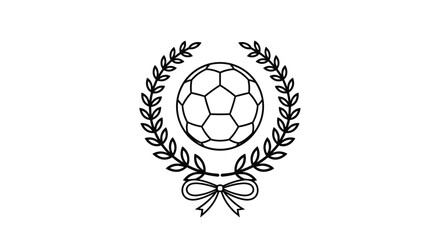 Fototapeta premium Soccer Award Icon Featuring Football, Laurel Wreath, and Ribbon in Line Art Style
