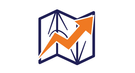 Orange Arrow on Folded Map Icon.