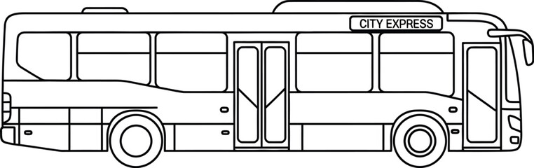 Simple line art illustration of a modern city express bus for transportation. © Malik 