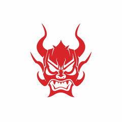 Red demon head illustration on a white background isolated vector artwork