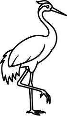 Simple black line art drawing of a beautiful long legged wading bird standing alone