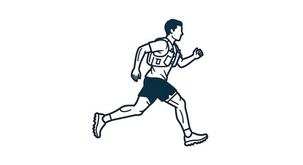 Naklejka premium Silhouette of a runner in active wear, mid-stride, carrying a hydration pack, on a white background