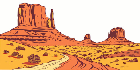 A vast desert landscape with iconic red rock formations and endless horizons Vector © BOY