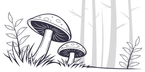 Two curious raccoons peeking out from behind a tree trunk in a forest Vector © BOY