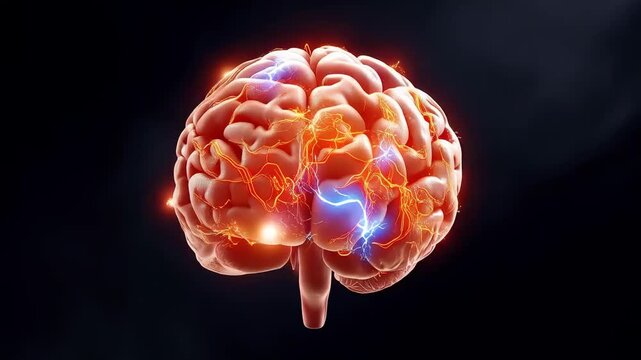 A Detailed Visualization of a Human Brain Showing Neural Activation and Connectivity in a Dynamic Background