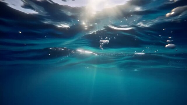 A Serene Journey Beneath the Surface: Captivating Visuals of Calm Ocean Waters with Sunlight Dappled through the Waves