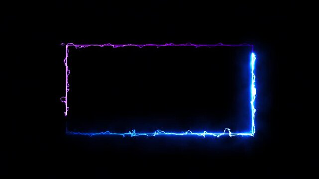 Digital neon lightning waves and blue glowing energy lines create a dark motion pattern for this high-tech motion graphic concept in the dark background