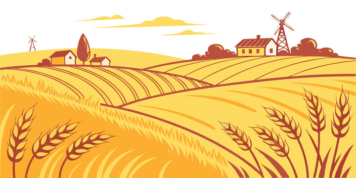 A vibrant landscape with rolling hills and a clear blue sky Vector