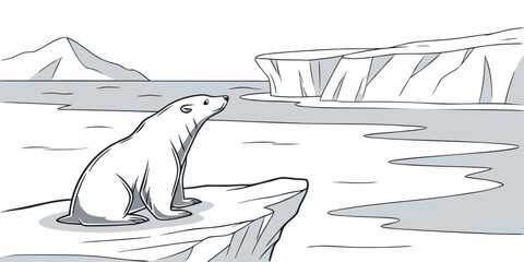 A majestic polar bear stands on a floating ice sheet in the arctic ocean. Vector © BOY