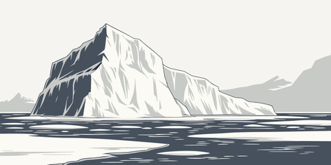 Majestic icebergs floating in the vast and icy arctic ocean waters. Vector © BOY