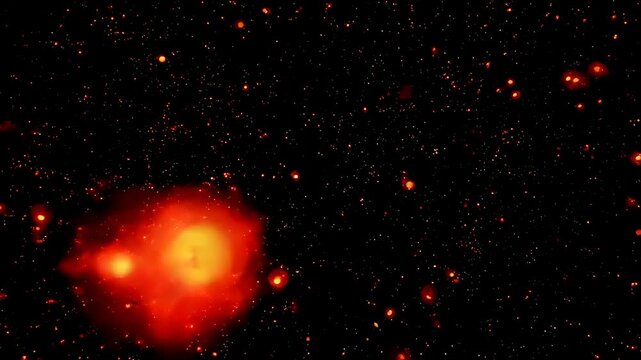 An Enigmatic Cosmic Journey Through Space: A Captivating Exploration of Distant Stars and Celestial Bodies Illuminated in Vibrant Reds Against a Deep Black Canvas