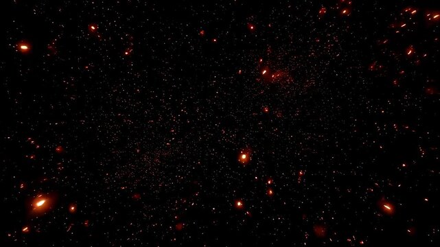 A Cosmic Dance of Celestial Bodies: Witness the Stunning Movement of Fiery Particles Amidst the Infinite Depths of Space Captured in Two Striking Frames