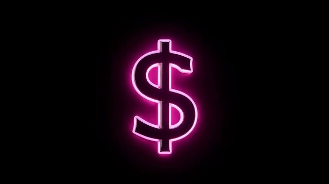 Illuminated Dollar Sign Glowing in Neon Pink Against Black Background, Symbolizing Wealth and Financial Success in Modern Visual Culture