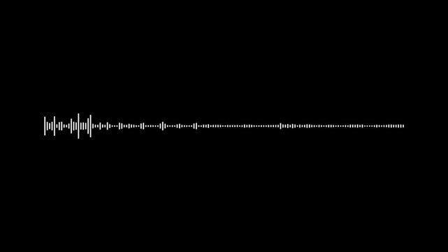 White flat sound line, audio frequency spectrum, black screen 4k video, music visualizer animation, digital voice equalizer, rhythmic beat movement, abstract sound analysis clip.