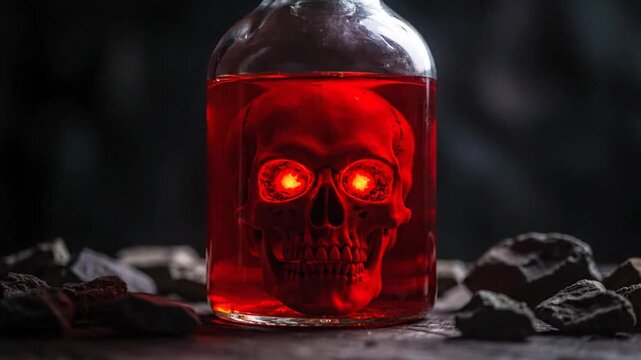 Skull in red liquid.