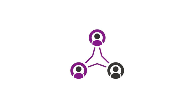 Three connected people icons teamwork.
