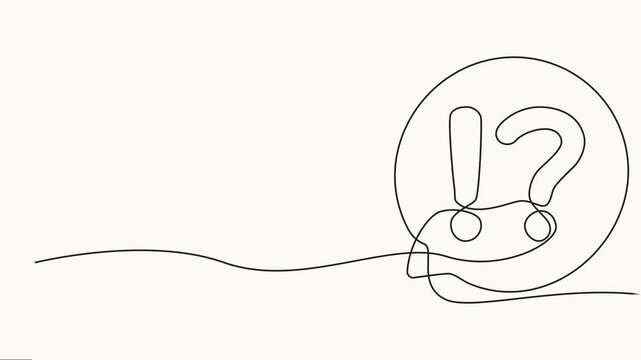 Question and exclamation mark in speech bubble continuous one line drawn animated video, Question mark one line art animation, hand drawn asking sign, Full length one line animation
