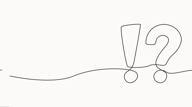Question and exclamation mark continuous one line drawn animated video, Question mark one line art animation, hand drawn asking sign, Full length one line animation