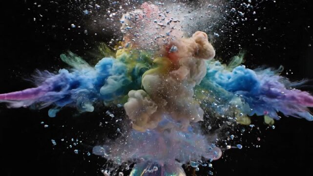 Explosive Fluid Dynamics: A Colorful Symphony of Liquids and Dynamic Movement on Black Background