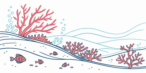 A vibrant underwater scene with coral reefs and tropical fish swimming in clear blue waters Vector