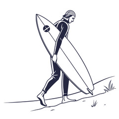 Surfer carrying a surfboard on his head walking towards the sea Vector