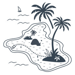 A serene tropical island with palm trees and a small boat in the distance Vector