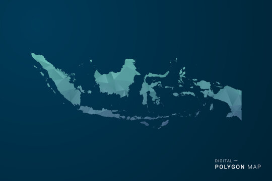 Indonesia Map - Polygon Style Vector Illustration with Teal Blue Gradient, Low Poly Geometric Design, Digital and Technology Inspired, Clean Silhouette on Dark Background.