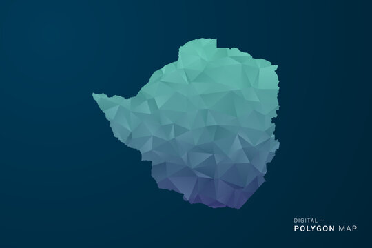 Zimbabwe Map - Polygon Style Vector Illustration with Teal Blue Gradient, Low Poly Geometric Design, Digital and Technology Inspired, Clean Silhouette on Dark Background.