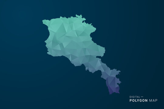 Armenia Map - Polygon Style Vector Illustration with Teal Blue Gradient, Low Poly Geometric Design, Digital and Technology Inspired, Clean Silhouette on Dark Background.