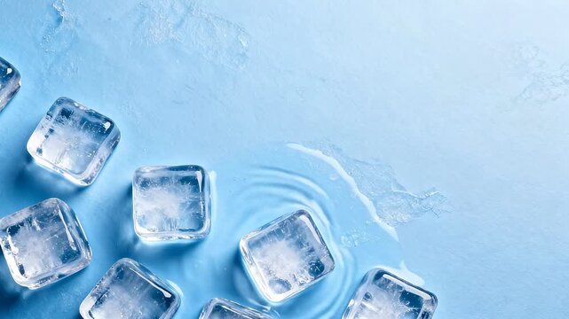 Ice cubes on blue surface