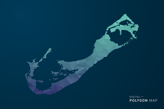 Bermuda Map - Polygon Style Vector Illustration with Teal Blue Gradient, Low Poly Geometric Design, Digital and Technology Inspired, Clean Silhouette on Dark Background.
