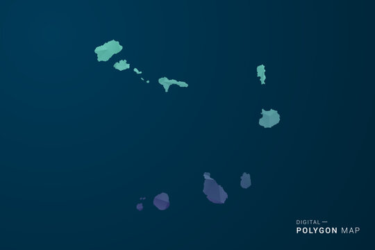Cabo Verde Map - Polygon Style Vector Illustration with Teal Blue Gradient, Low Poly Geometric Design, Digital and Technology Inspired, Clean Silhouette on Dark Background.